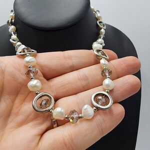 Artisan Genuine Pearl Faceted Crystal Glass Bead 18" Necklace Magnet Clasp